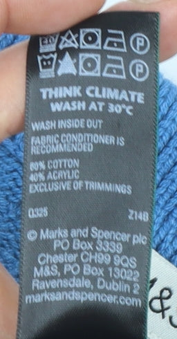 Marks and Spencer Women's Blue Collared Open Knit Short Sleeve Jumper L