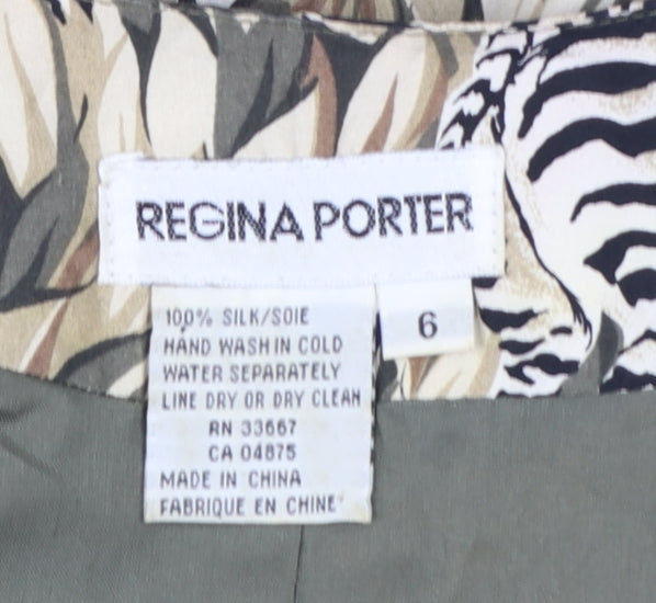 Regina Porter Womens Multicoloured Silk Animal Print Blazer Size 10