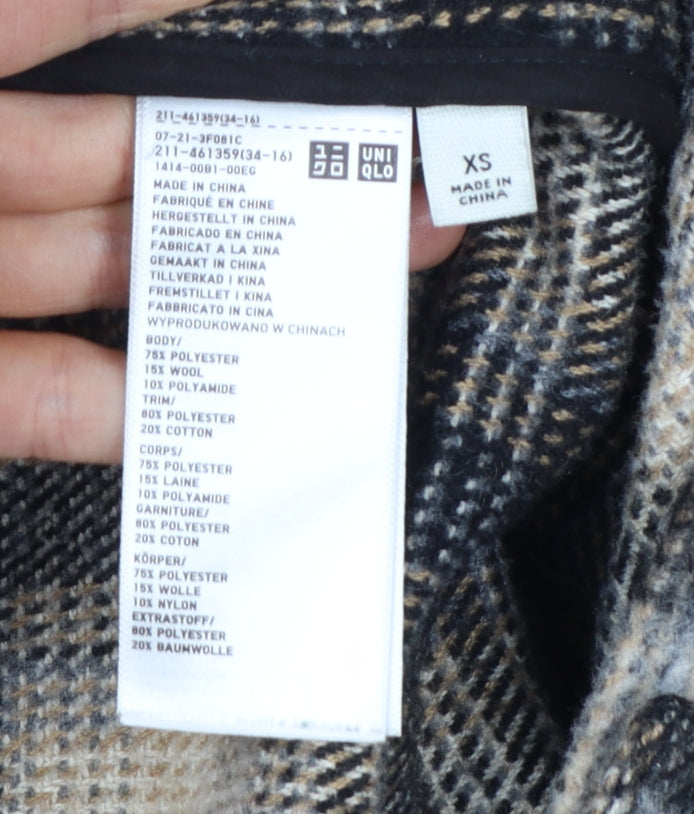 Uniqlo Women’s Beige Check Wool Blend Shacket Jacket XS Relaxed Fit