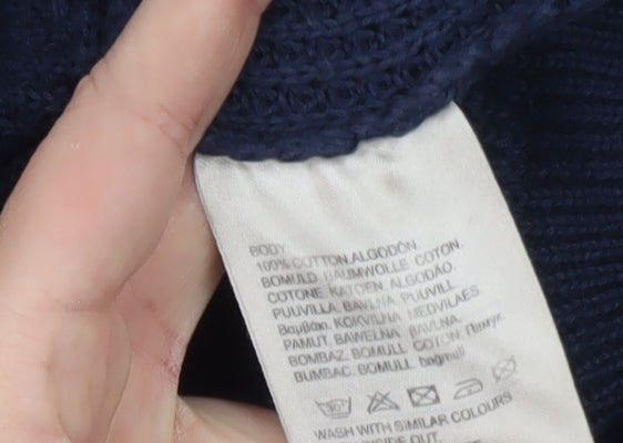 Duck and Cover Men's Blue Cotton Waffle-Knit Crew Neck Jumper Size M
