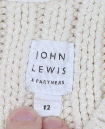 John Lewis Women’s Ivory Cable-Knit V-Neck Cotton Jumper Size 12