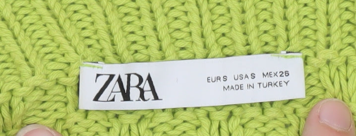 Zara Women Green Knit Crochet Tank Top Size S Summer Boho Style