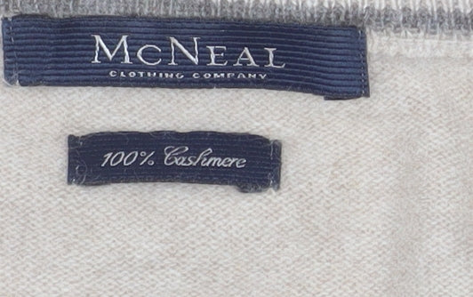 McNeal Men's Beige Cashmere V-Neck Jumper Size L Classic Knit