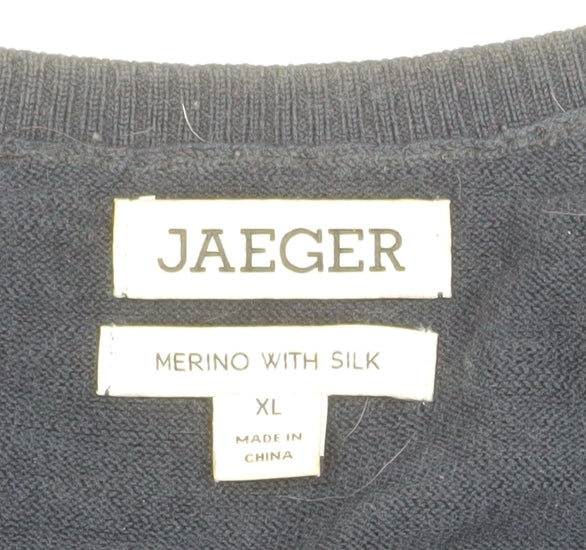 Jaeger Men Blue XL Merino Silk Crew Neck Jumper