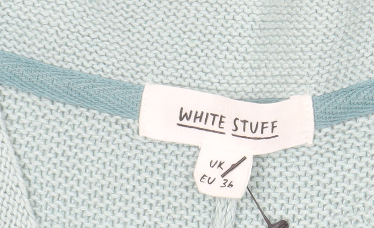 White Stuff Women's Blue Cotton Linen Open Knit Cardigan UK 8
