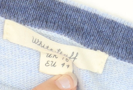 White Stuff Women's Blue Button Detail Crew Neck Jumper Size 14