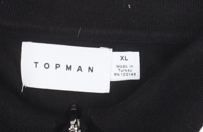 Topman Mens Black XL Knit Zip Collar Polo Shirt Short Sleeve