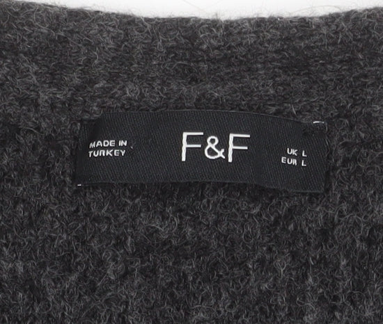 F&F Women's Grey L Long Sleeve Chunky Knit Cardigan
