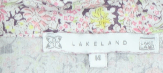 Lakeland Women Purple Cable-Knit Cotton Jumper Size 14 V-Neck