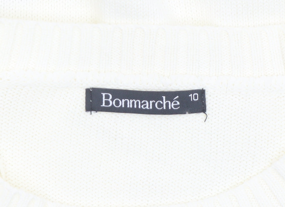 Bonmarché Women Ivory Embroidered Floral Cotton Jumper Size 10