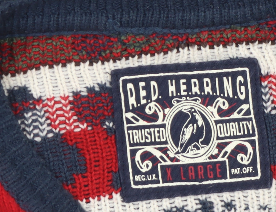 Red Herring Men's Blue Christmas Fair Isle Knit Jumper XL