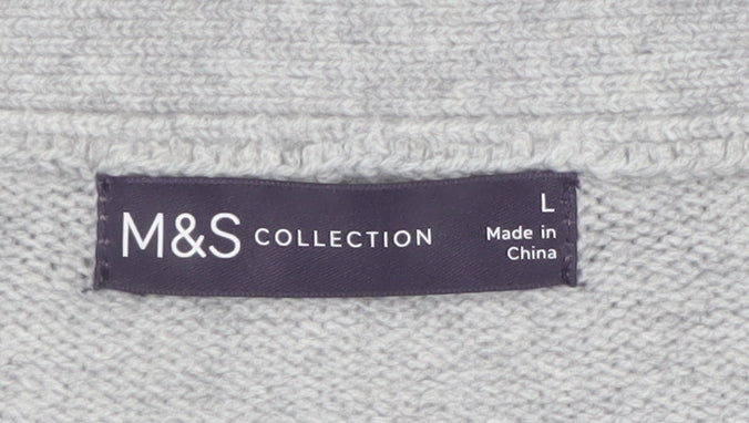 Marks and Spencer Women Grey L V-Neck Button Knit Cardigan