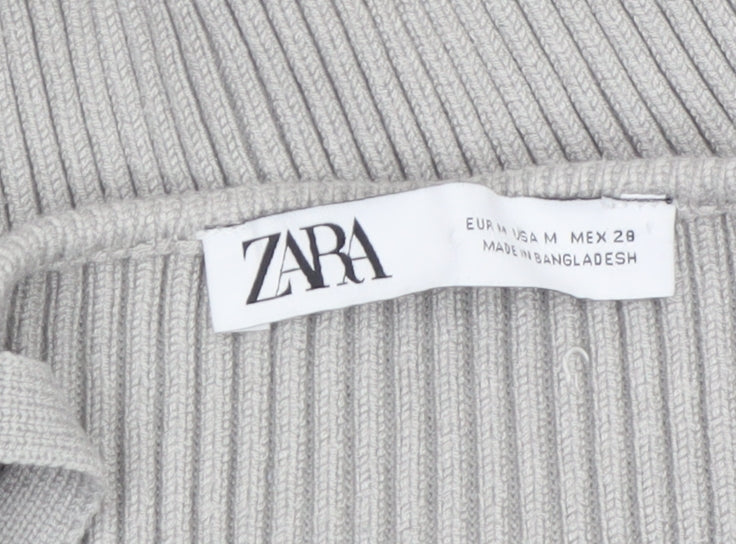 ZARA Women Grey Ribbed Knit Zip Camisole Tank Top Size 12
