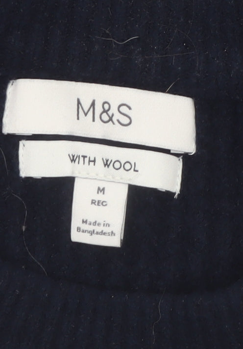 Marks and Spencer Men's Blue Wool Blend Crew Neck Jumper Size M