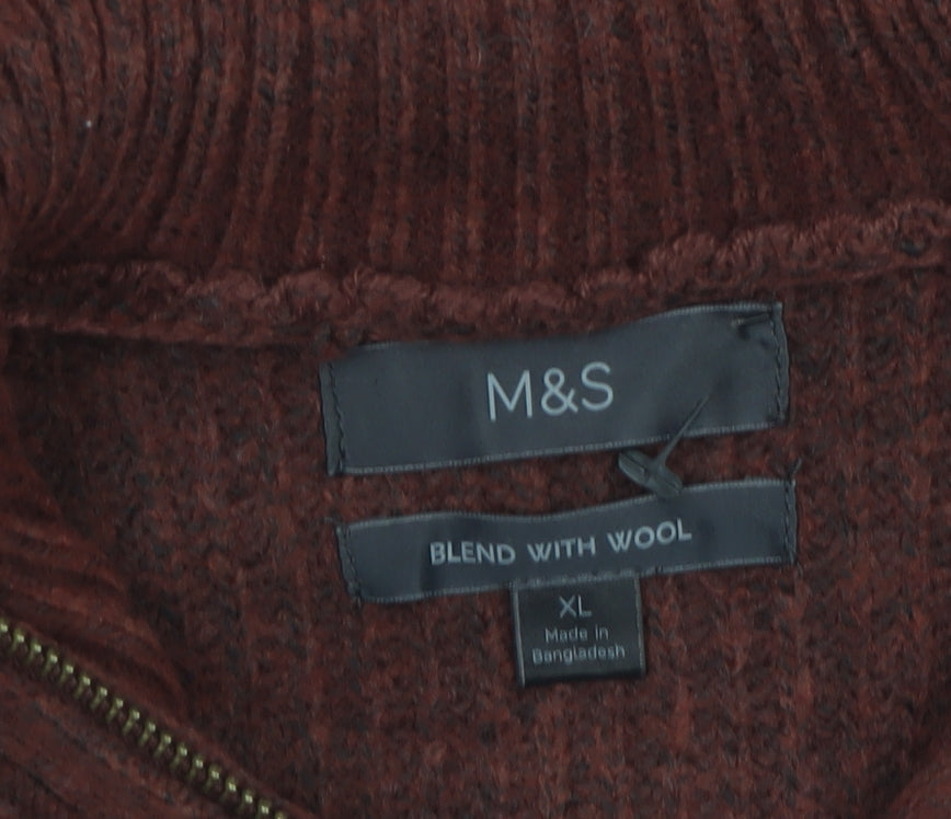 Marks and Spencer Men’s Brown Wool Blend 1/2 Zip Jumper XL