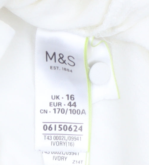 Marks and Spencer Women Ivory Lace Shoulder Long Sleeve Viscose Blouse Size 16