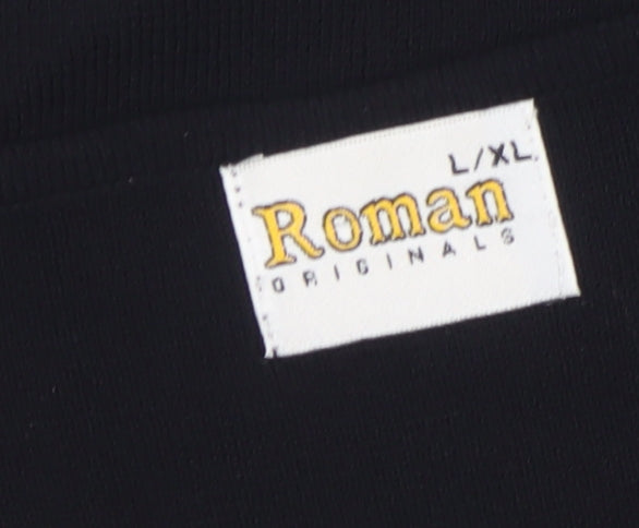 Roman Originals Women's Black L Basic Beaded V-Neck T-Shirt
