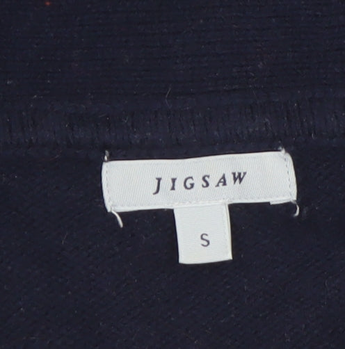 Jigsaw Women's Navy Blue Small Boat Neck Wool Cotton Jumper