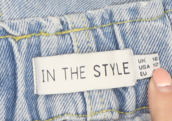 In The Style Womens Blue Denim Mom Shorts Size 16 High Waist