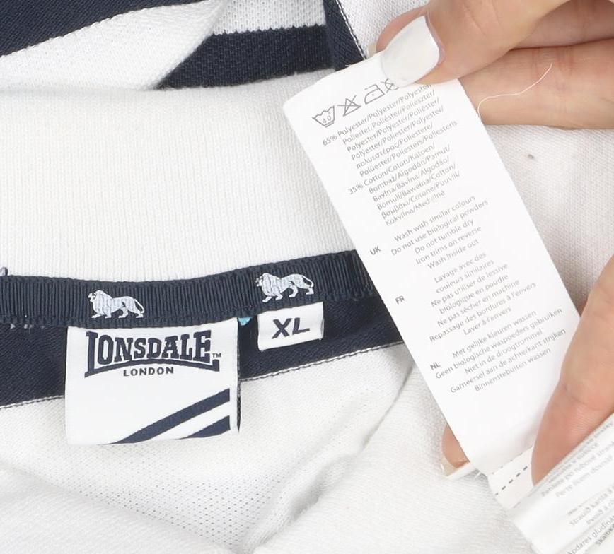 Lonsdale London Men's XL Striped Cotton Polo Shirt White Blue