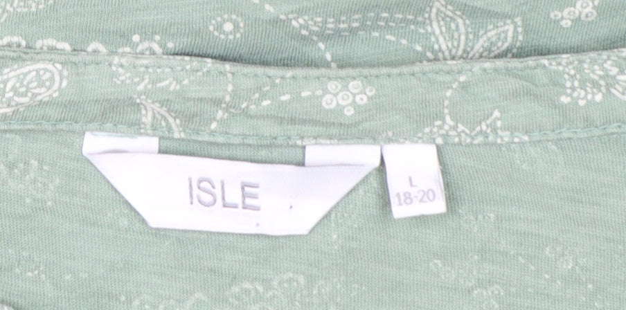Isle Women's Green Floral Cotton V-Neck Short Sleeve T-Shirt Size 18