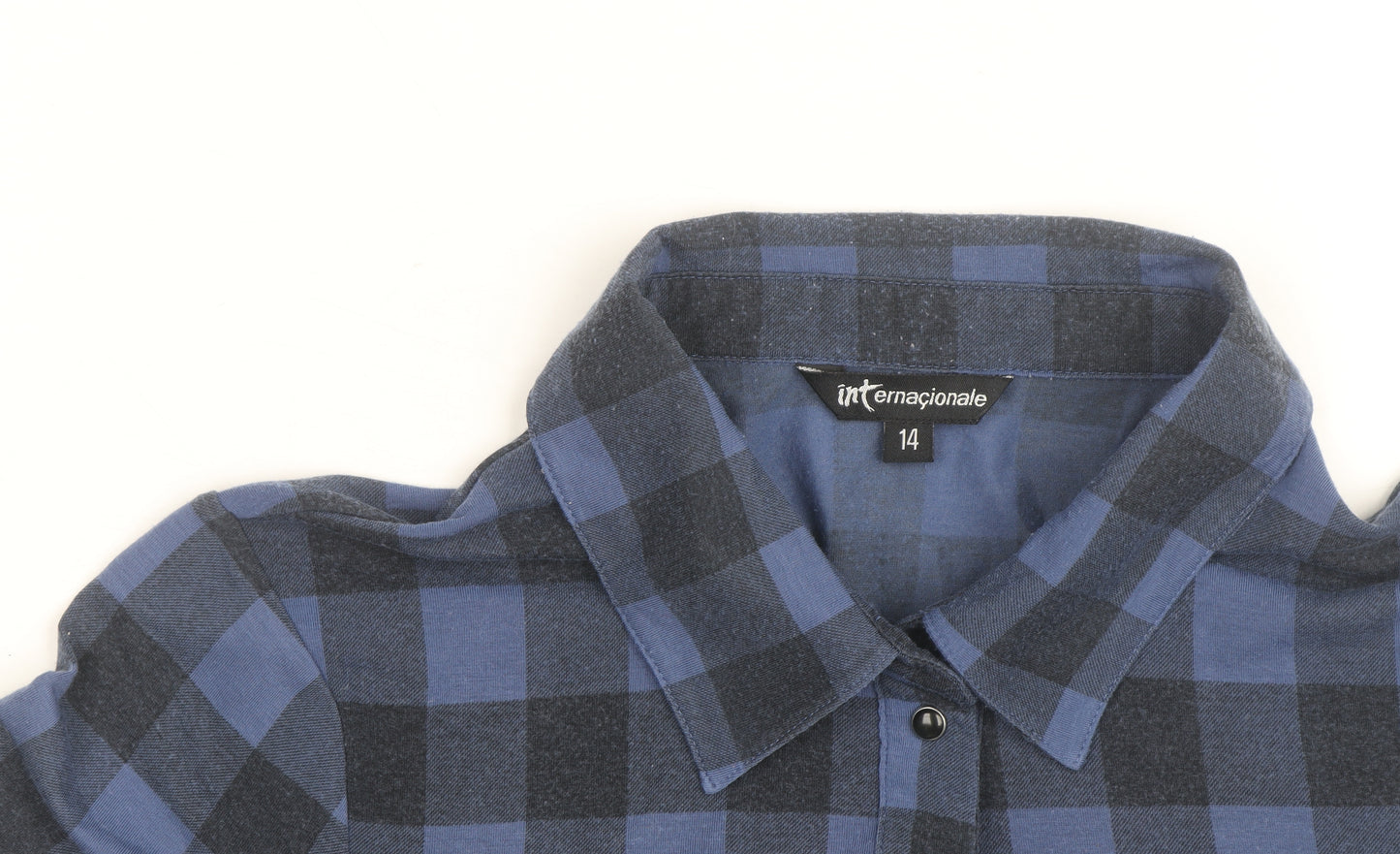 Internacionale Women's Blue Check Short Sleeve Button-Up Shirt Size 14