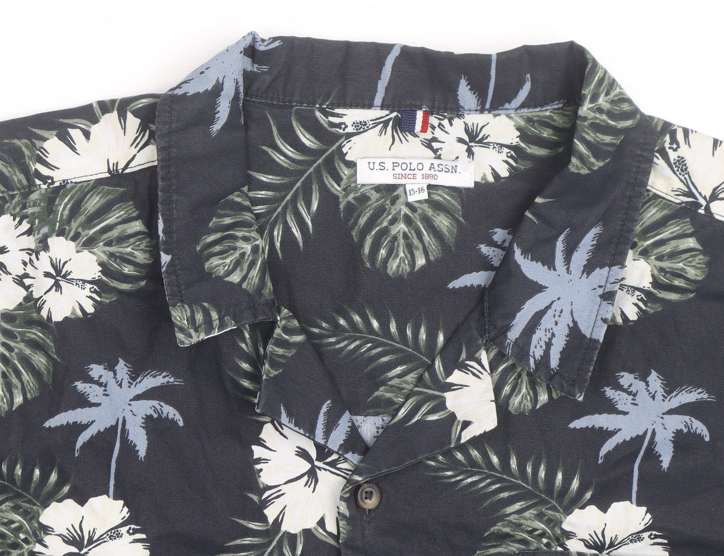 U.S. Polo Assn. Men's Blue Hawaiian Floral Cotton Short Sleeve Shirt Size S