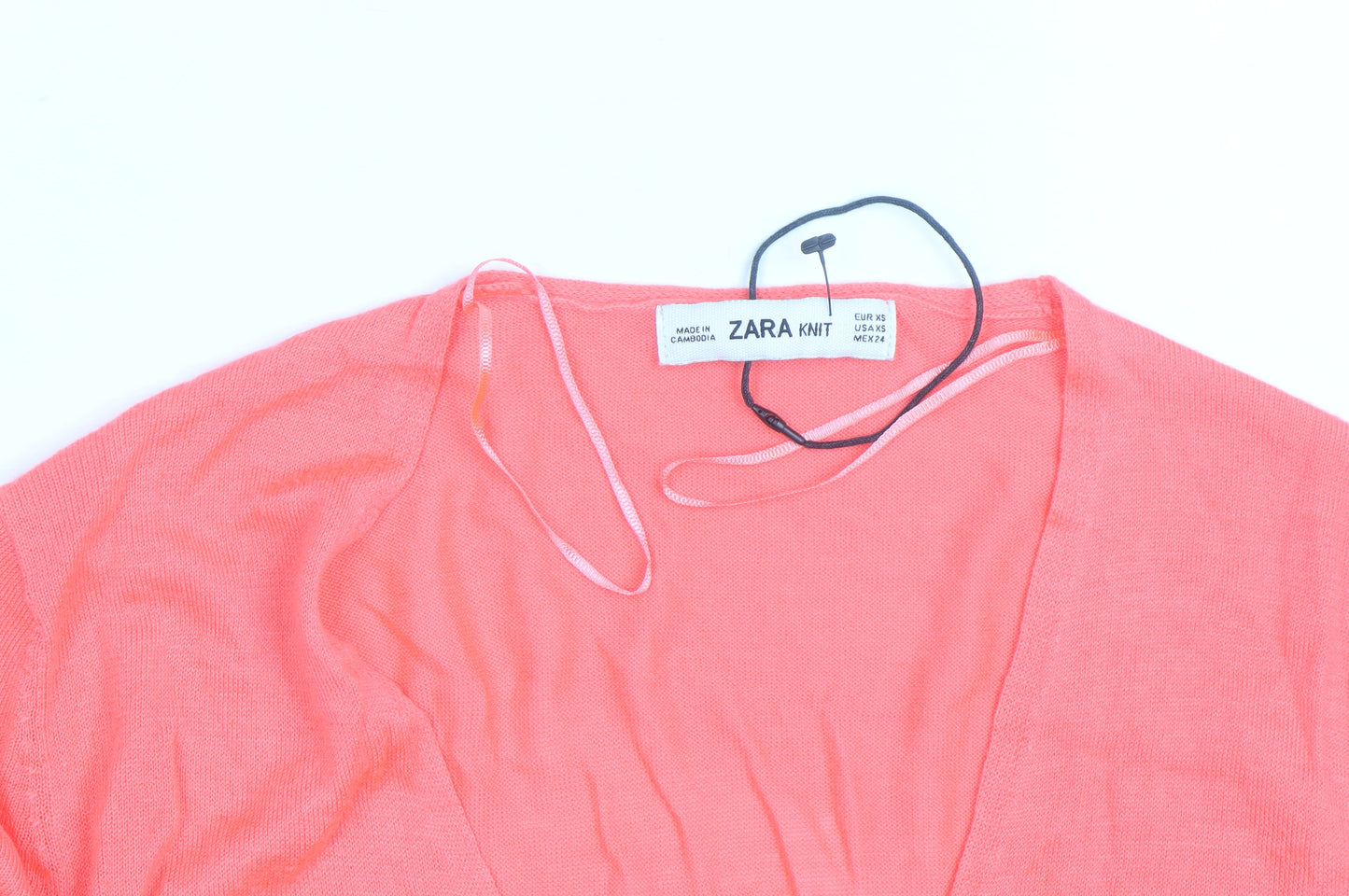Zara Women Coral V-Neck Lightweight Long Sleeve Pullover Jumper XS