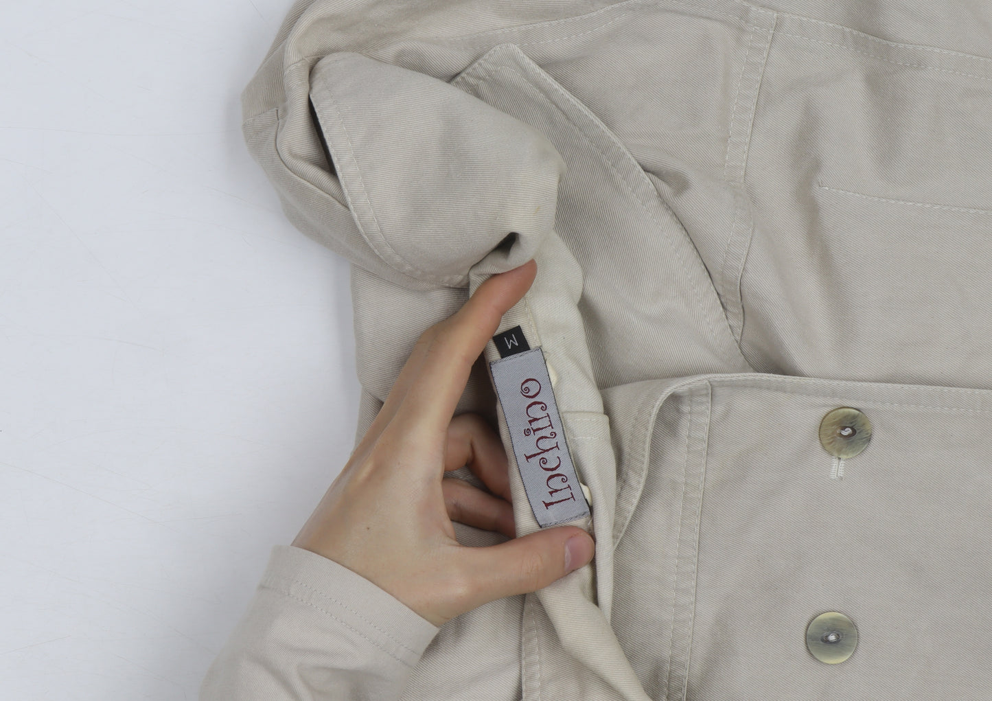 Inchino Women's Beige Long Trench Coat Size M Classic Cotton