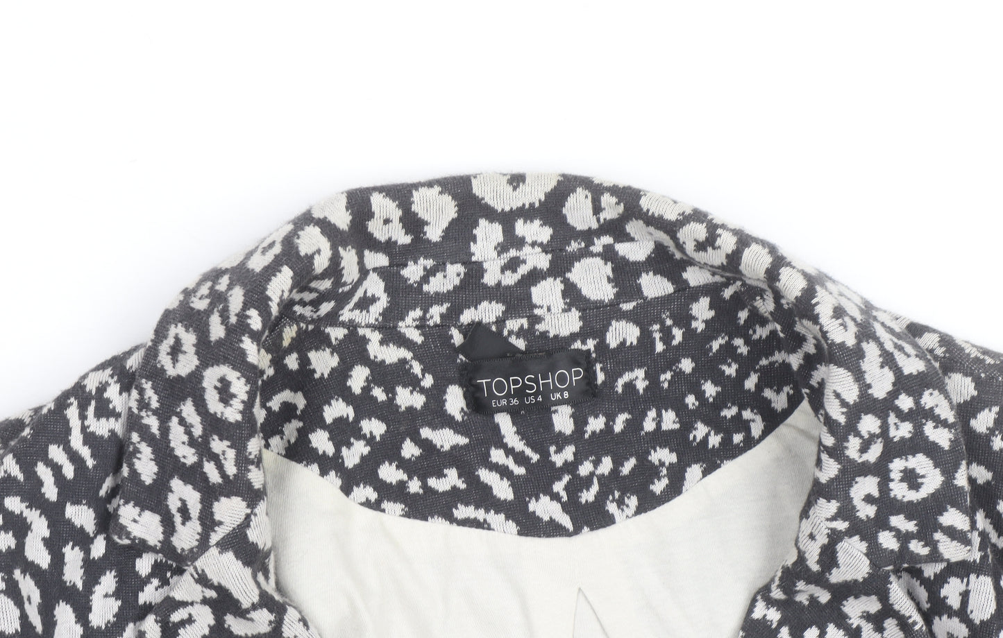 Topshop Women’s Grey Animal Print Cotton Blazer Size 8