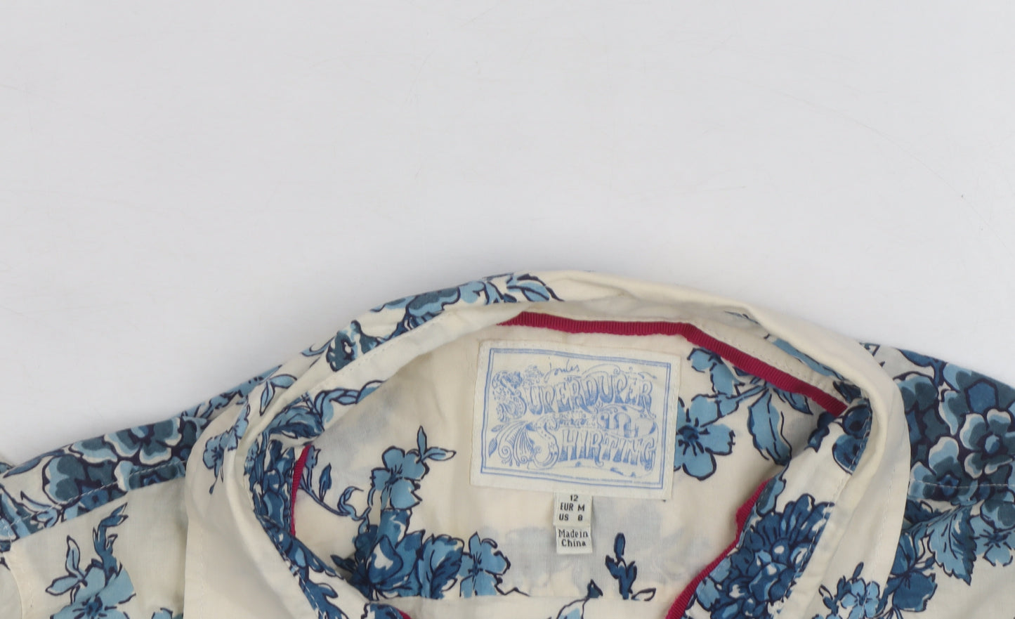 Joules Women’s Ivory Blue Floral Long Sleeve Cotton Button-Up Shirt Size 12