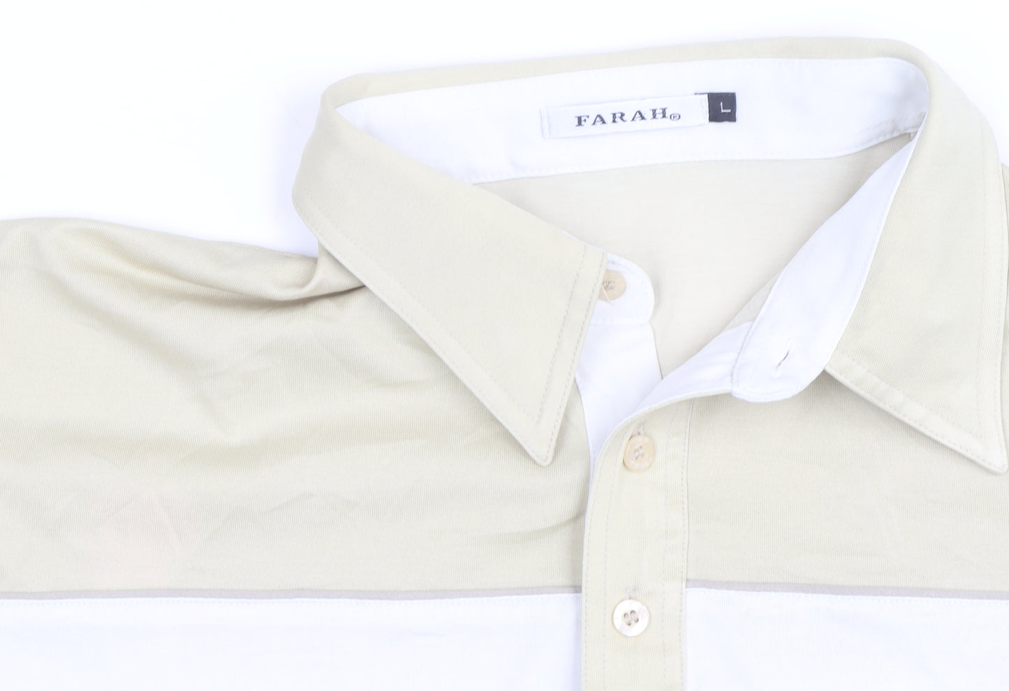 Farah Men’s Beige Colourblock Polo Shirt Size L Short Sleeve