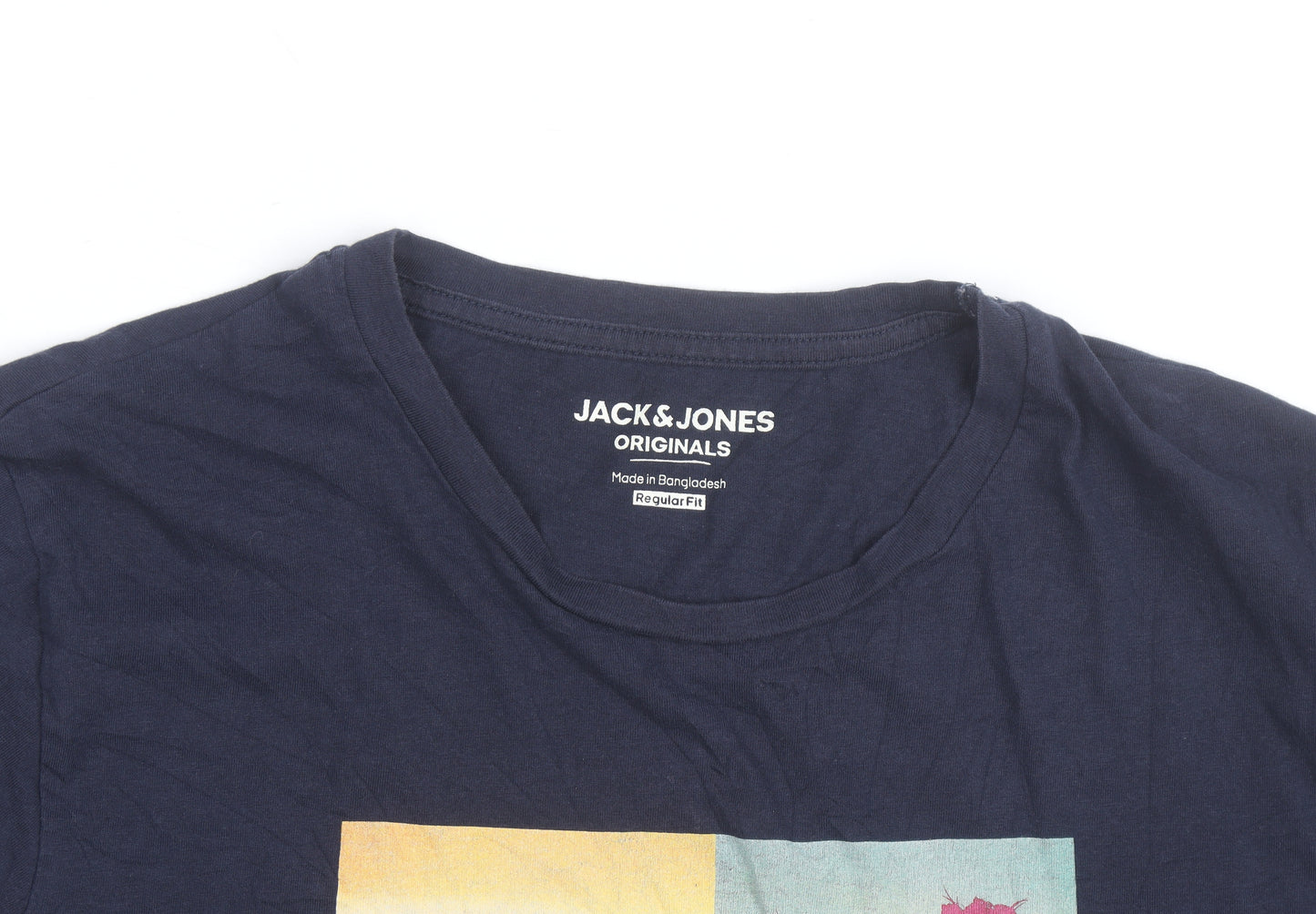 Jack & Jones Mens Blue Regular Fit Graphic Beach T-Shirt Size M