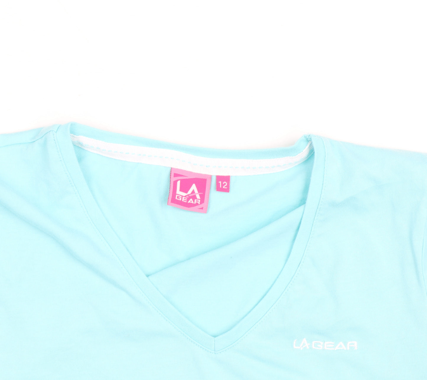 LA Gear Women's Blue V-Neck Short Sleeve Active T-Shirt Size 12
