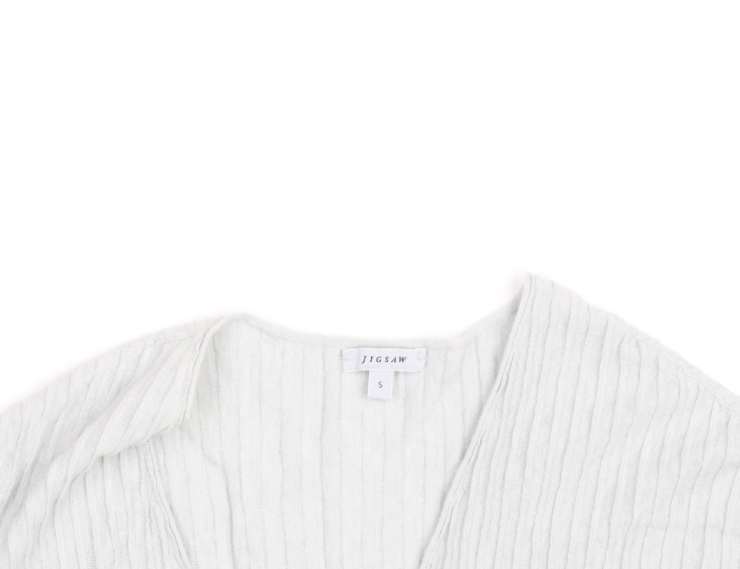 Jigsaw Women’s Ivory V-Neck Textured Cotton Linen T-Shirt Size S