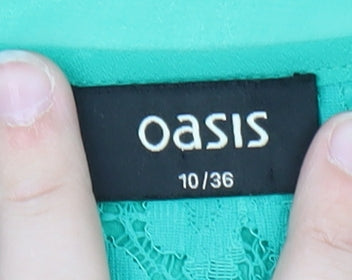 Oasis Womens Green Hi-Low Chiffon Lace Fit & Flare Dress Size 10
