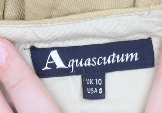 Aquascutum Women Beige Linen A-Line Midi Skirt UK10