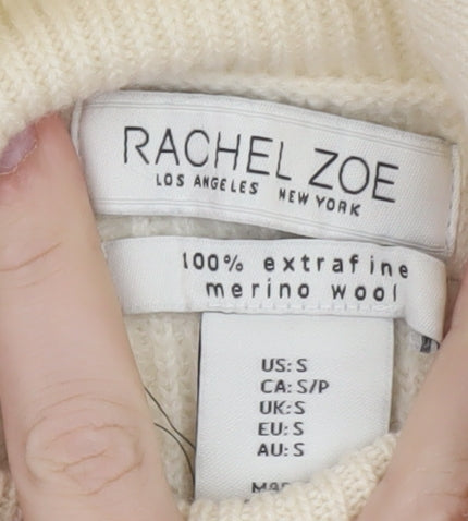 Rachel Zoe Women Ivory Small Roll Neck Merino Wool Jumper