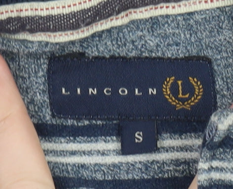 Lincoln Men's Blue Striped Collared Polo Shirt Size S