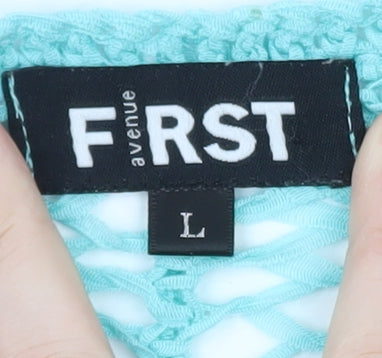 First Avenue Womens Blue L Open Knit Pullover Jumper