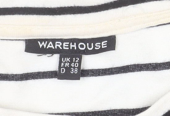 Warehouse Women’s White Striped Long Sleeve Jersey T-Shirt Size 12