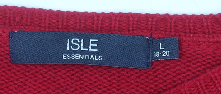 Isle Essentials Women's Red Cotton Crew Neck Pullover Jumper L 18-20