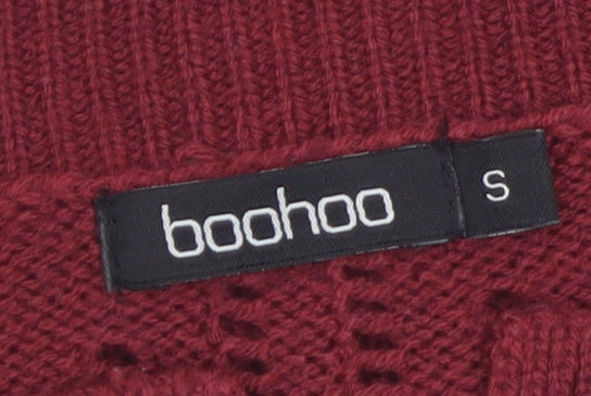 Boohoo Women's Red Open-Knit Long Sleeve Cardigan Size S