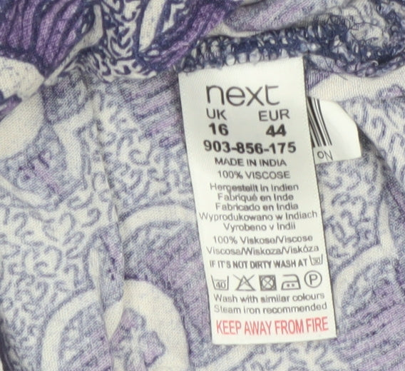 Next Women’s Purple Floral Viscose Tunic Blouse UK 16 Short Sleeve