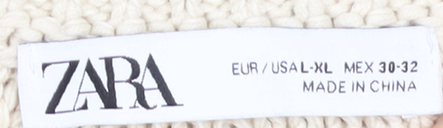Zara Women Beige Cable-Knit V-Neck Vest Jumper L