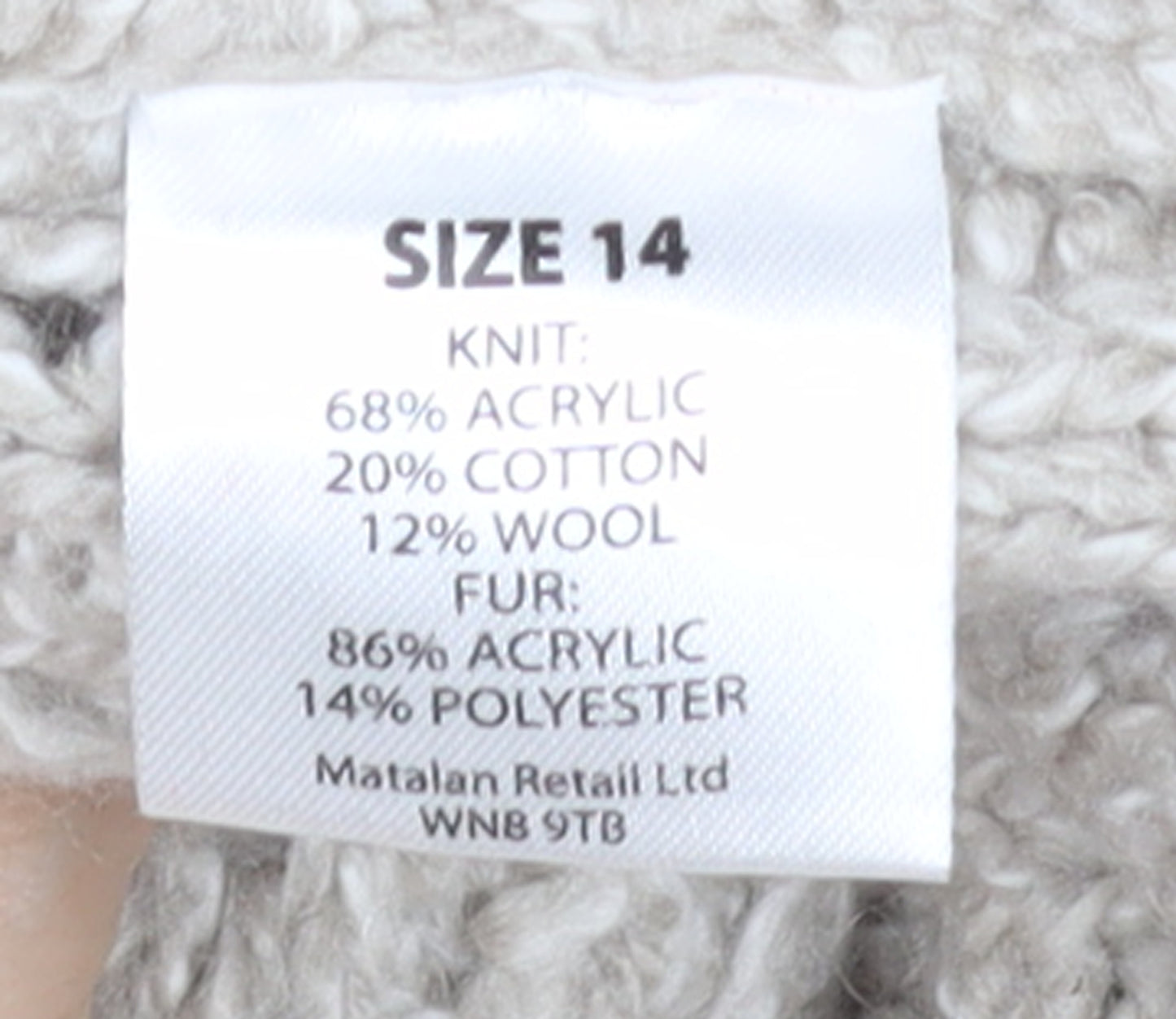 Papaya Women’s Beige Hooded Knit Cardigan Size 14 Faux Fur Trim