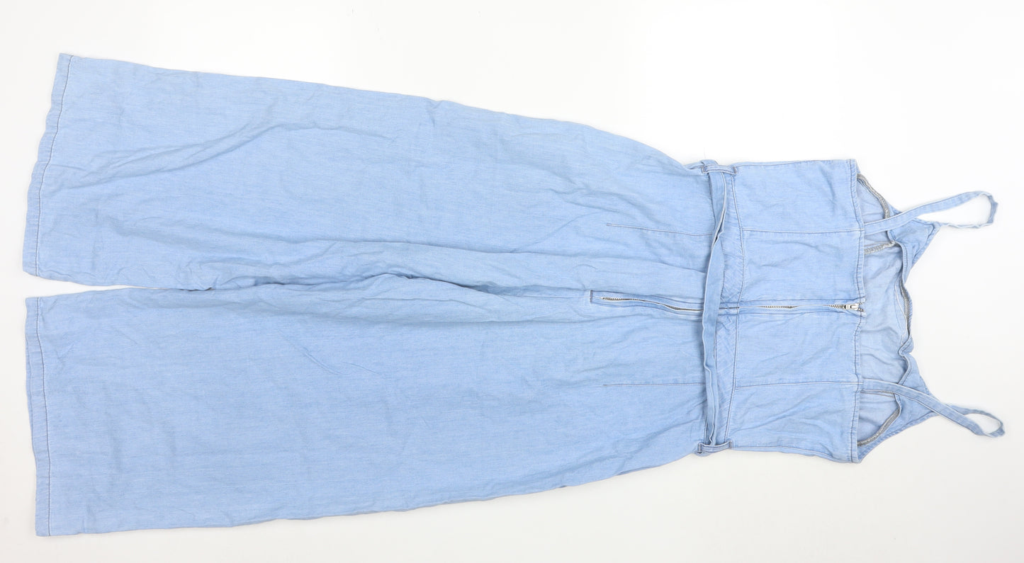 New Look Women Light Blue Denim Jumpsuit UK 10 100% Cotton Wide-Leg