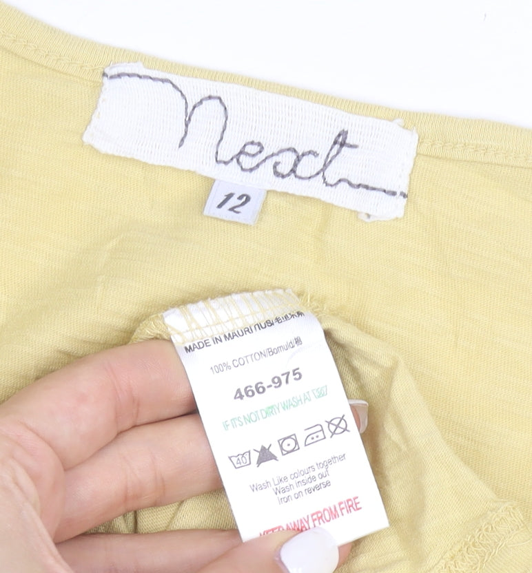 Next Women’s Yellow Cotton Scoop Neck Short Sleeve T-Shirt Size 12