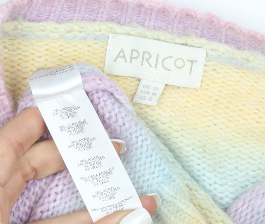 Apricot Women’s Multicoloured Rainbow Knit Jumper UK 12 Crew Neck