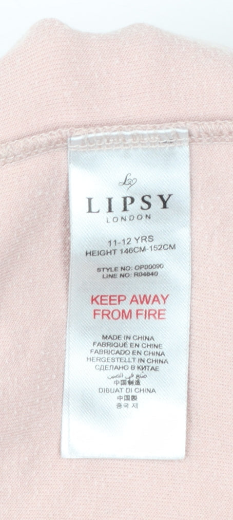 Lipsy Girls Pink Velour Sequin Logo Zip Up Hoodie 11-12 Years